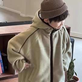 韩国童装男童摇粒绒外套2023秋冬新款儿童加绒保暖夹克加绒童外套