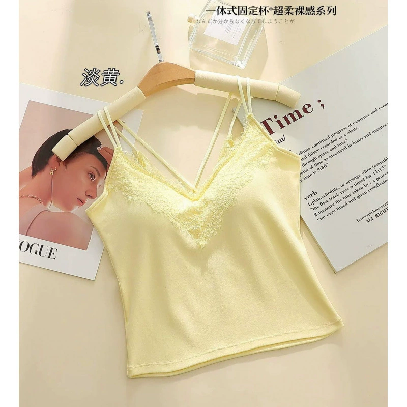 2025 летний новый стиль Pure Desire Hot Girl Collar Lace Splicing Shoulders Beautiful Back Light Luxurious Slim Fit Versatile Bottoming Clothes Suspenders