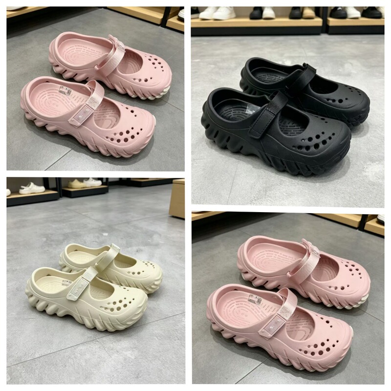 Summer Beach Thick-Soled Wave-Patterned Mary Jane Clogs for Women with Closed-Toe and Velcro Straps Wholesale