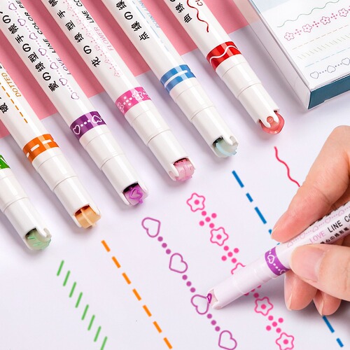 Flower outline curve pen highlighter marker pen wave pen student handbook key color set of line pens