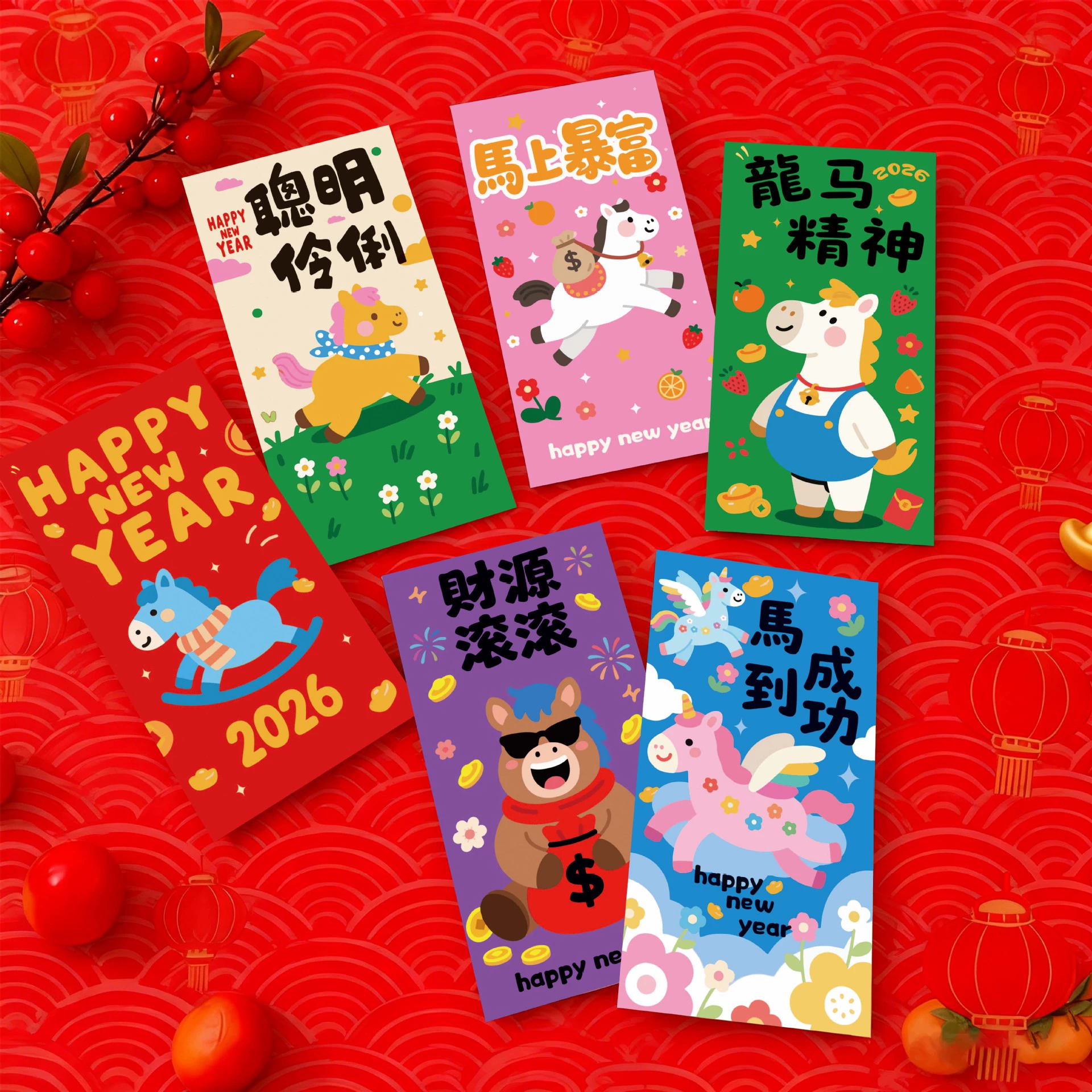 Год 2026 года Конь Color Printed Cartoon Красная конверт, красный конверт, красный конверт, фестиваль весны, творческий фестиваль, новогодний красочный пакет, мода нац