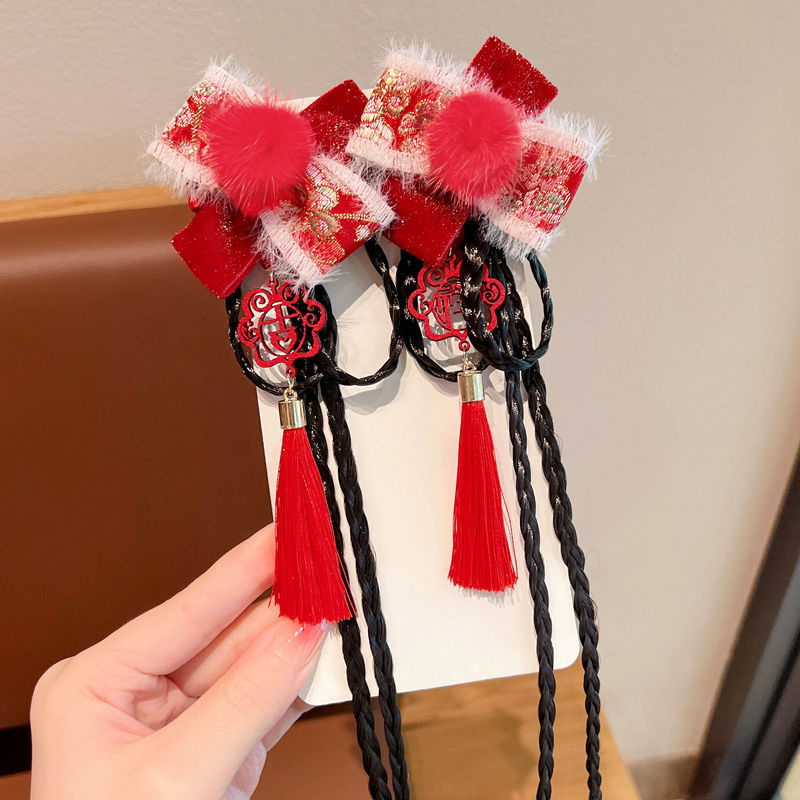 6#빨간색 자수 나비넥타이 - 표준