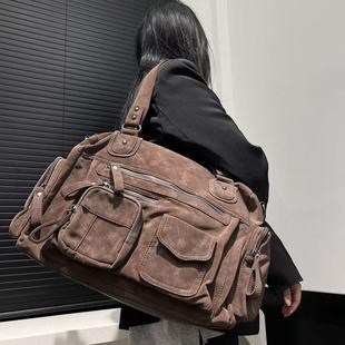 [跨境专供女士时尚Y2K辣妹麂皮机车包大容量多口袋单肩斜跨手提包]