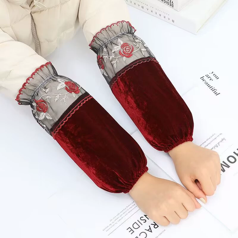 Velvet sleeves, long winter lace work set, wholesale