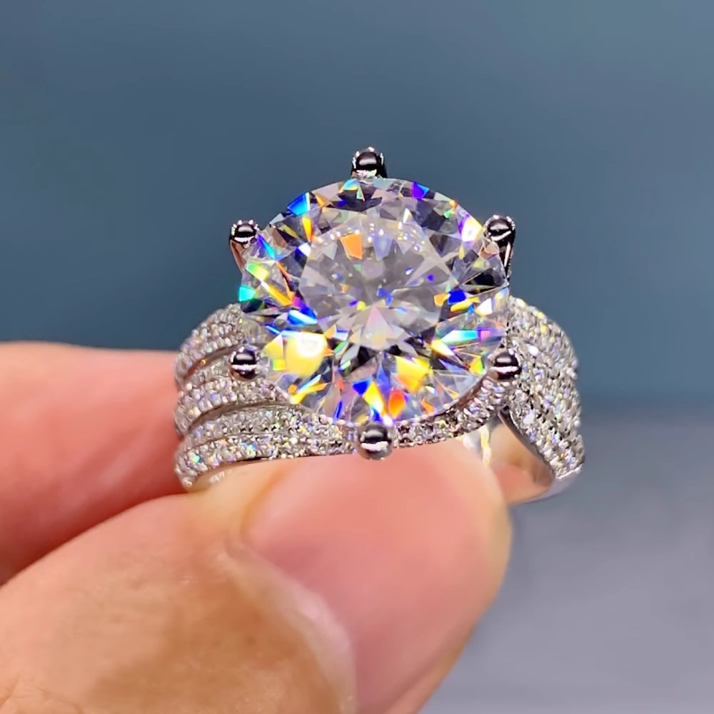 Cross-border internet celebrity hot-selling new classic six-prong luxury moissanite ring fully encrusted with diamonds, popular European and American women's jewelry wholesale