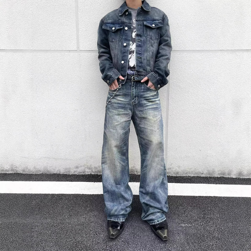 Vintage Washed Distressed Baggy Loose Casual Straight-Leg American Street Style High Street Casual Jeans Vintage Washed Distressed Baggy Loose Casual Straight-Leg American Street Style High Street Casual Jeans