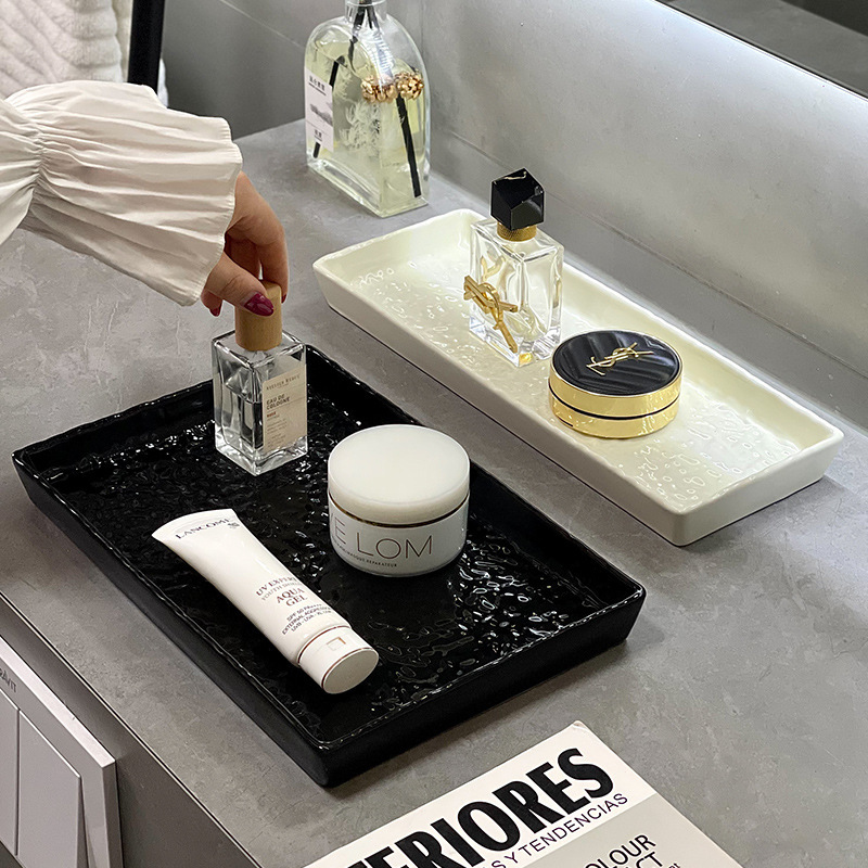 High-End Bathroom Ceramic Storage Tray Cosmetics Perfume Hotel Bathroom Washstand Aromatherapy Storage Tray