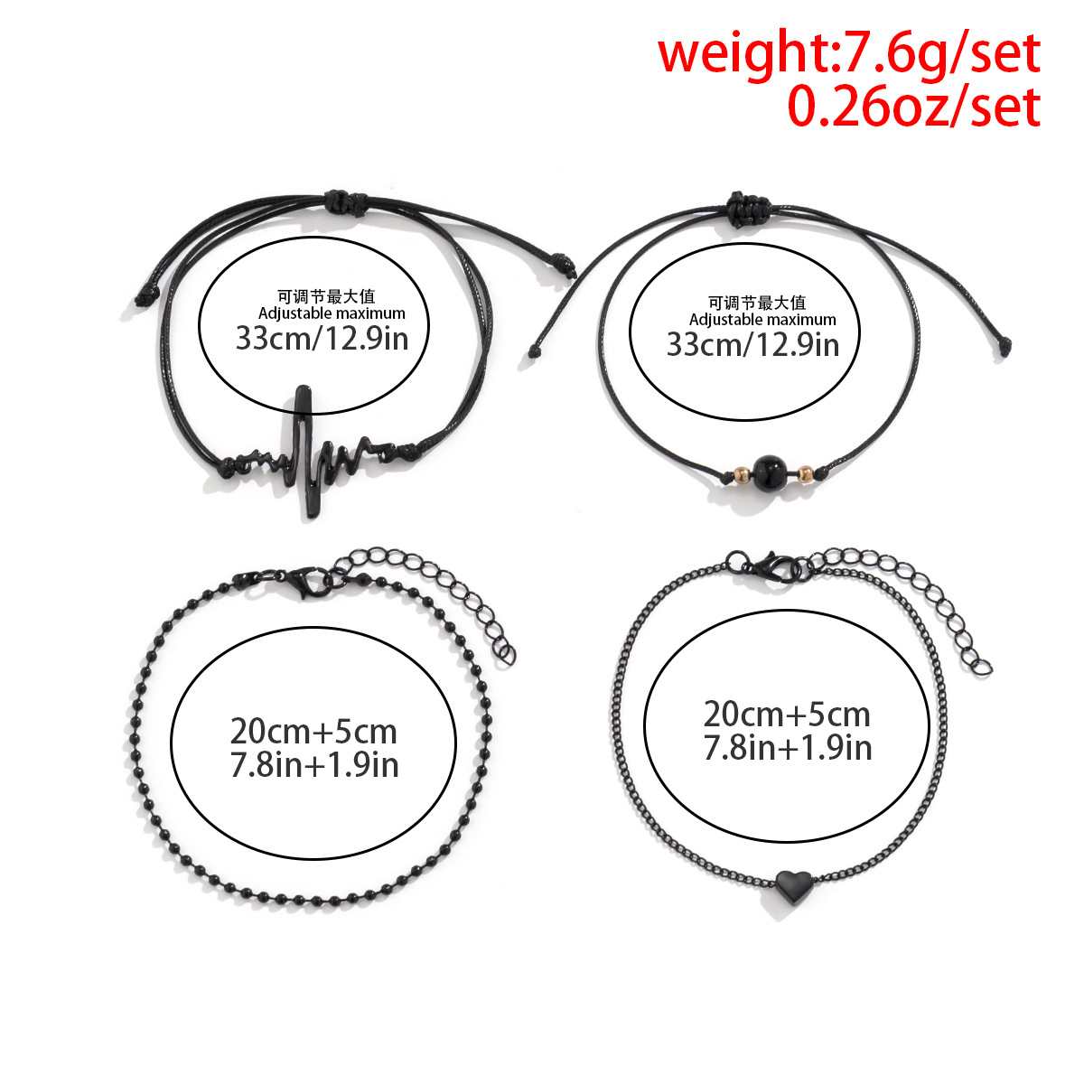 Fashion Heart Shape Iron Spray Paint Plating Womenu0027S Anklet 4 Pieces