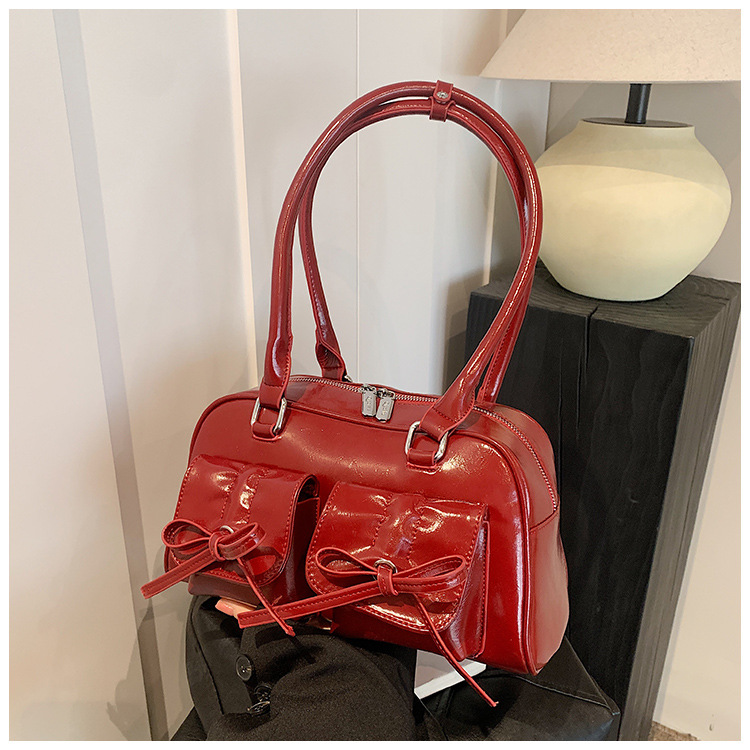 Underarm Bag Bags Type Daily, Shopping Occasion Women's Small Pu Leather Bow Knot Streetwear Zipper Underarm Bag