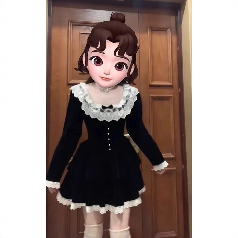 Elegant French-Style High-End Outfit for Petite Women, Autumn and Winter Dress 2025 New Black Velvet Dress Women's Clothing
