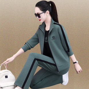 Senior Sports suit Women's Spring and Autumn 2025 New Brand Vertical Collar Sweatshirt Loose Running Clothes Casual Three-piece Set Trendy