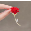 Red high-end brooch, zirconium lapel pin, pin, 2023 collection, micro incrustation, Korean style