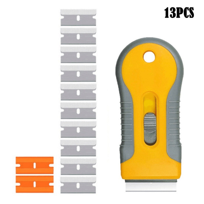 跨境13件套可调刮板工具贴花贴纸，带金属和塑料刮板胶水清洁刮板