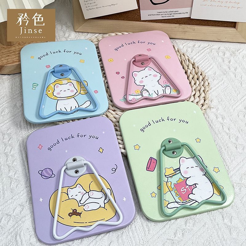 软萌猫咪新款日系化妆镜子高颜值桌面立式悬挂梳妆镜宿舍便携