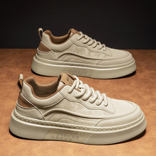 男鞋2025新款春季潮牌运动皮面休闲板鞋男士皮鞋软底增高百搭潮鞋