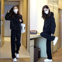 秋春夏减龄运动服套装女宽松洋气时尚连帽加绒卫衣休闲跑步两件套