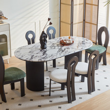 新潮新潮大理石餐桌现代简约黑色轻奢实木奢石椭圆形法式复古宝格