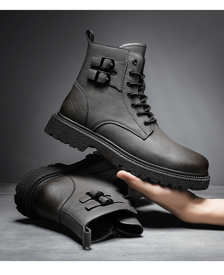 Men's Leather Motorcycle Boots With Warm Plush Lining For Autumn_voghion.com