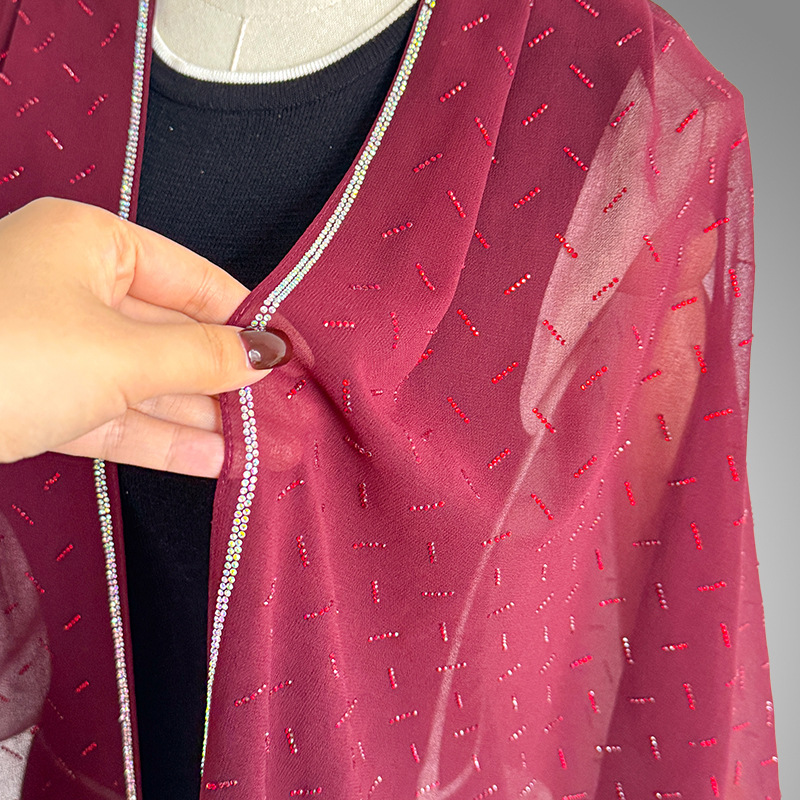 Lichtgewicht chiffon damessjaal met strass-steentjes, lange stijl, elegante sjaal voor dagelijks gebruik, nieuwe zomer_voghion.com