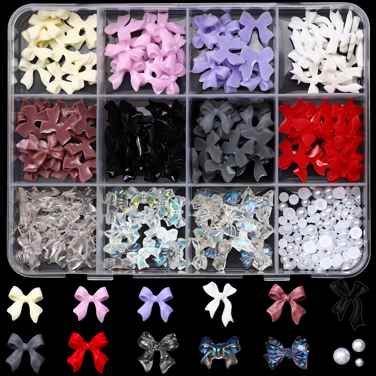 Ventas transfronterizas de mariposa 12 caja de perlas de amor resina diy accesorios de uñas al por mayor