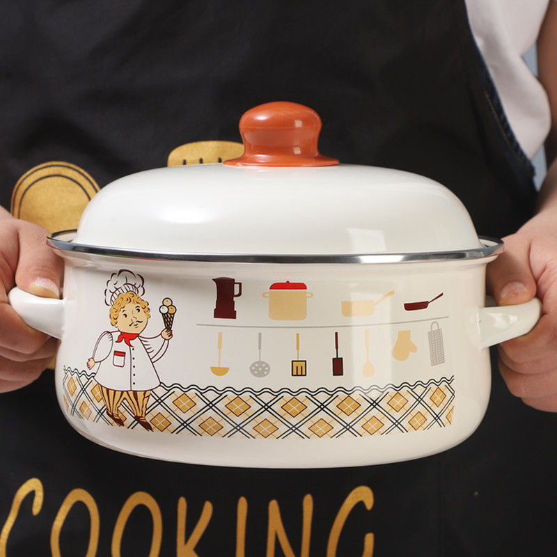 一人食珐琅搪瓷锅双耳加厚老式迷你锅搪瓷汤锅泡面碗奶锅小火锅厂