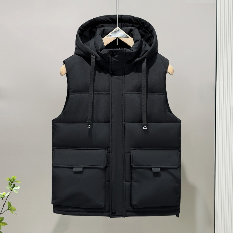 Plus-Size Men's Detachable Hooded Vest, New Autumn and Winter Fashion, Trendy Outerwear, Warm and Thickened down Cotton Vest
