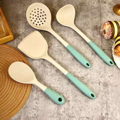 Two-color silicone kitchen utensils, silicone spatula, colander, soup spoon and household rice spoon, multifunctional cooking spoon and spatula 4-piece set