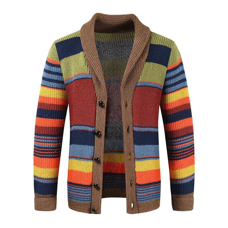 Men's Rainbow Sweater Aliexpress New European and American Sweater Jacket Autumn and Winter Lapel Color Block Knitted Cardigan Ready in Stock Men's Rainbow Sweater Aliexpress New European and American Sweater Jacket Autumn and Winter Lapel Color Block Knitted Cardigan Ready in Stock
