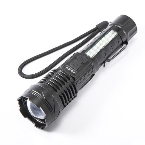 Cross-border new white laser flashlight outdoor zoom long-range red and blue warning side light multi-function LED flashlight
