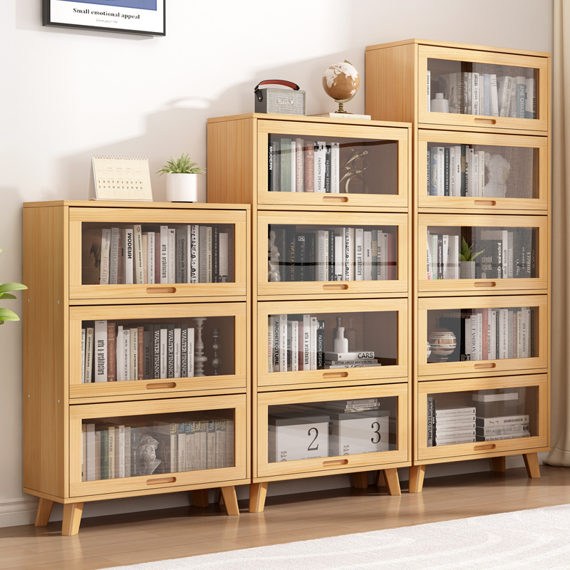 书柜实木带玻璃上翻门客厅杂志柜斗柜沙发旁展示柜收纳柜儿童书架