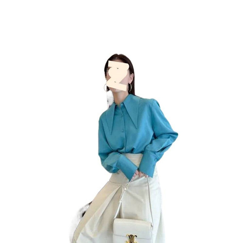 Point-collar stacked new long-sleeved shirt and blouse spring and autumn all-matching large draping French style top