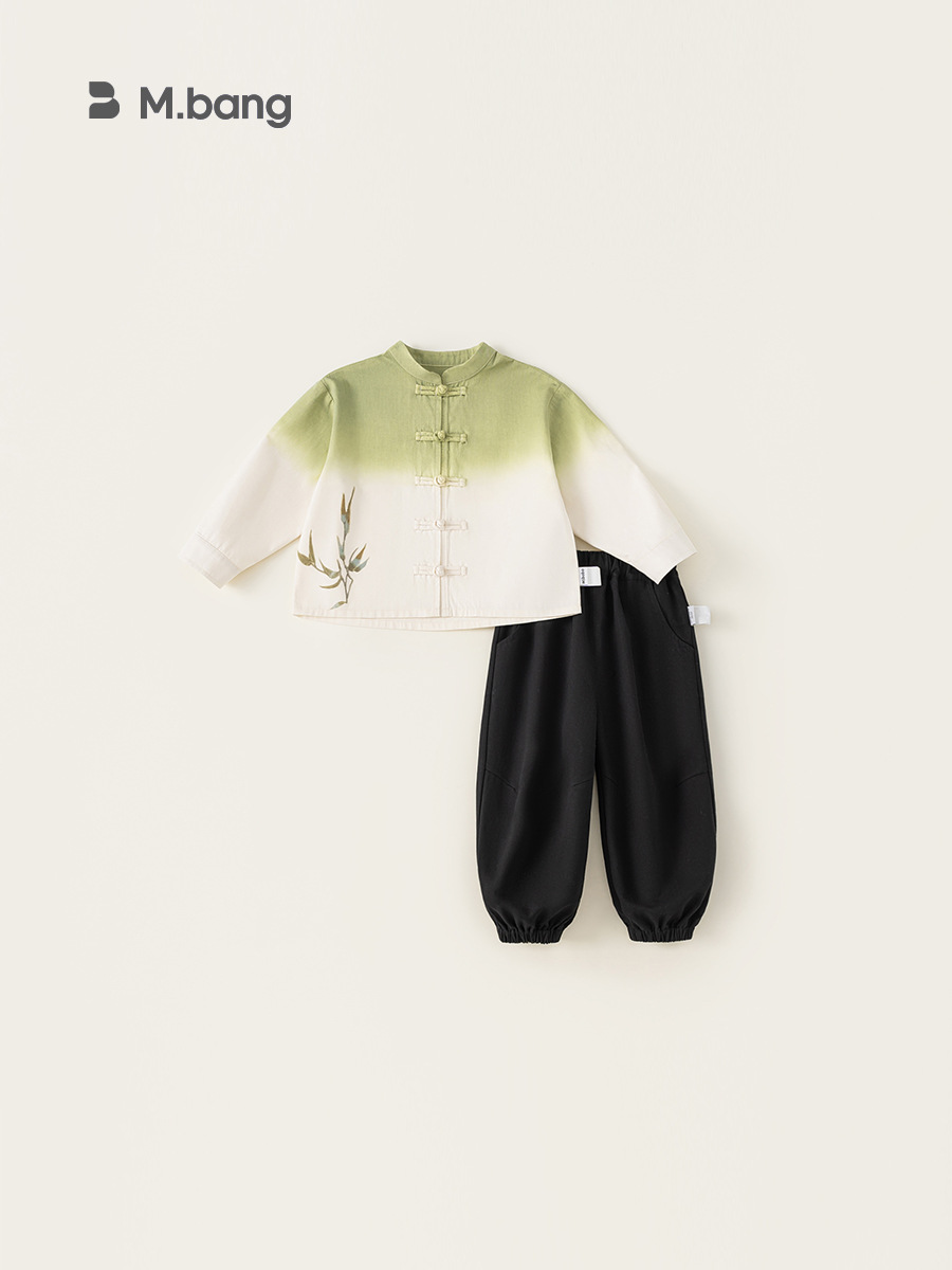 Yoobao ropa infantil para niños de otoño estilo nacional conjunto 2026 nueva camisa gradiente de hebilla de disco de color sólido pantalones de dos piezas image 4