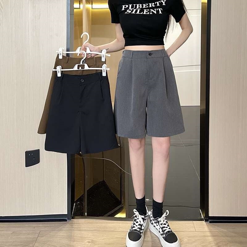 Women's Summer New Loose High-Waisted Casual Mid-Length Wide-Leg Shorts