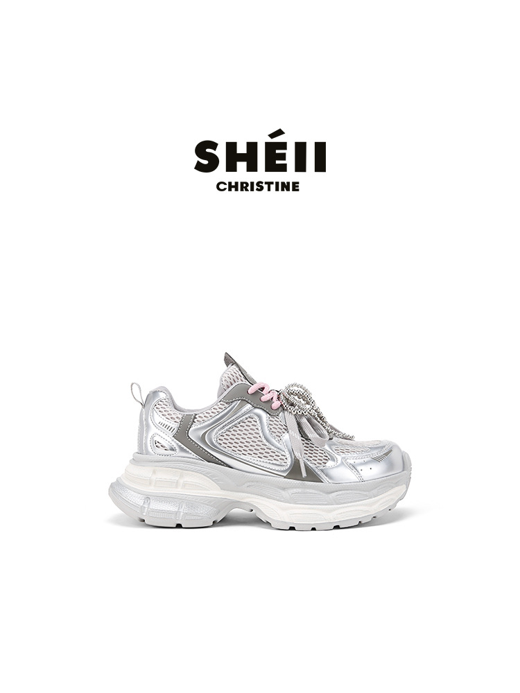 [sheii Su] longitud 75mm ~ altura de doble piso grueso aumento gris zapatos deportivos casuales zapatos para mujeres