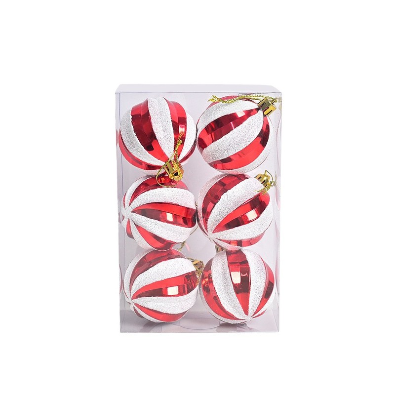 越境新品彩色手描きスパイラルストライプクリスマスボールセットプラスチッククリスマス装飾品クリスマスツリーペンダント|undefined