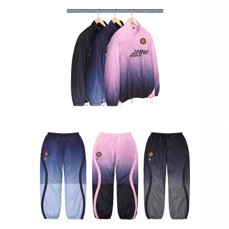 Cross-Border Supply: Top-Quality Supr Umb Collaboration Gradient Color Design Embroidered Logo Zip-Up Jacket Set for Men and Women