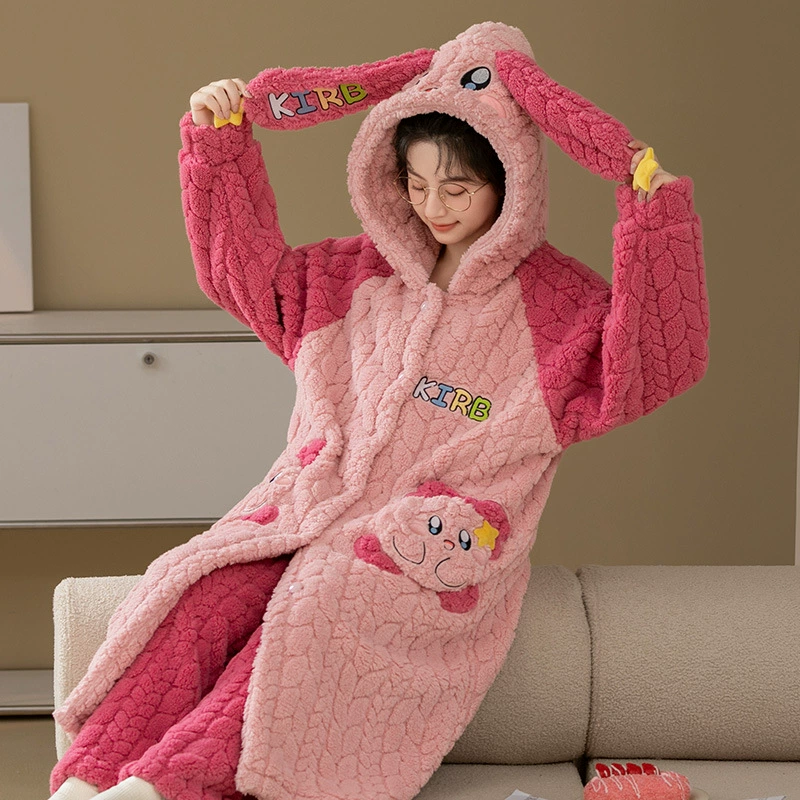 Милый зимний халат, fleece коралловый бархат демисезонный пижама, термобелье, увеличенная толщина