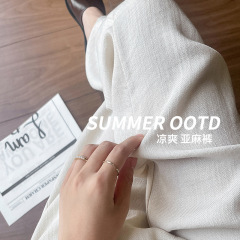 綿麻パンツ レディース 薄手 夏新作 ゆったり ハイウエスト 着痩せ ドレープ感 万能 カジュアル 白 リネン ワイドパンツ