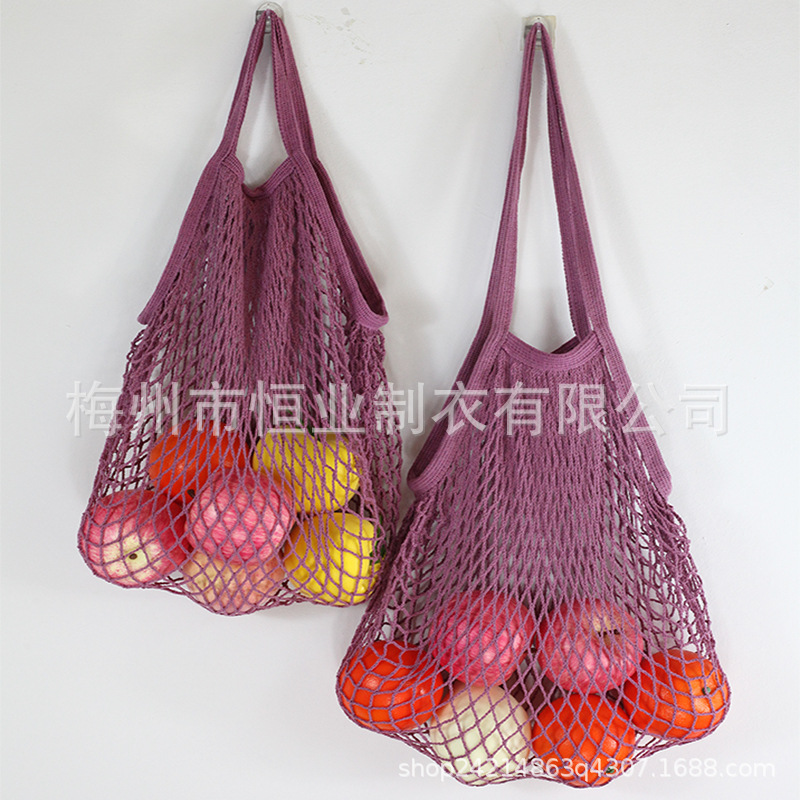 Bolsa de malla de algodón portátil al por mayor Bolsa de compras Supermercado Bolsa de malla de verduras y frutas Bolsa de compras Bolsa tejida hueca