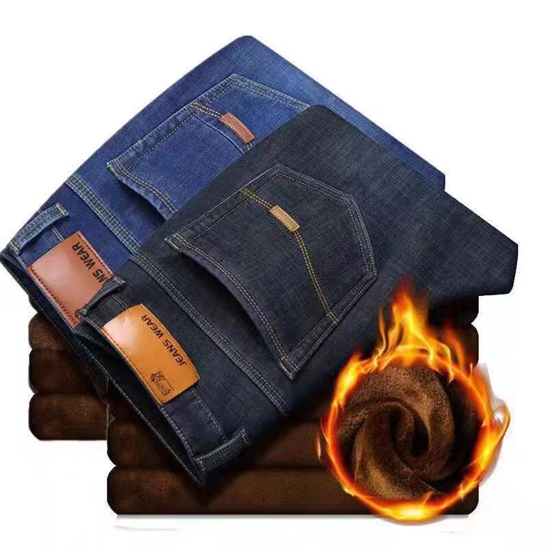 Winter Men's Jeans fleece-lined Thickened Loose High Waist Straight plus size Casual Pants Durable Work Warm Cotton Pants Winter Men's Jeans fleece-lined Thickened Loose High Waist Straight plus size Casual Pants Durable Work Warm Cotton Pants