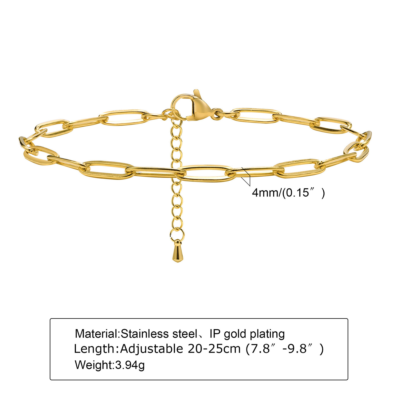 8g Weight Vacuum Plating Gold Plating Process Gold Plated Plating Material Wholesale Jewelry Fashion Geometric 201 Stainless Steel Gold Plated Anklet