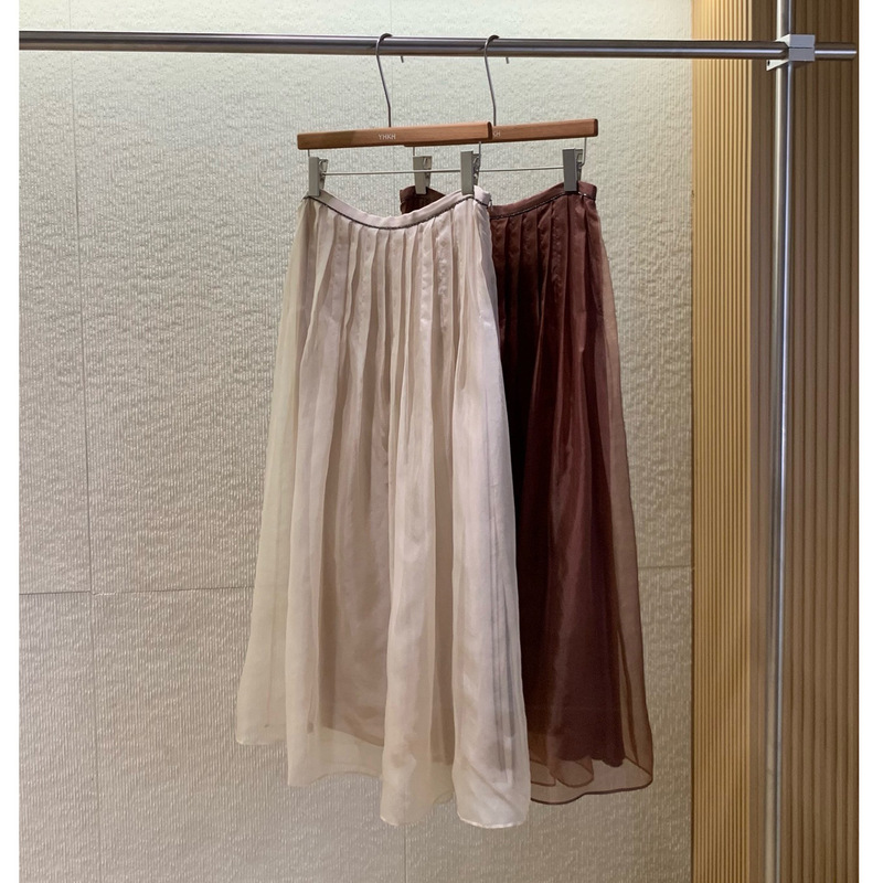 B*C Style ~ Light and Fairy-Like, Hazy Misty White Moonlight Heavy Bead Chain Double-Layer Mulberry Silk Elegant Gauze Long Skirt