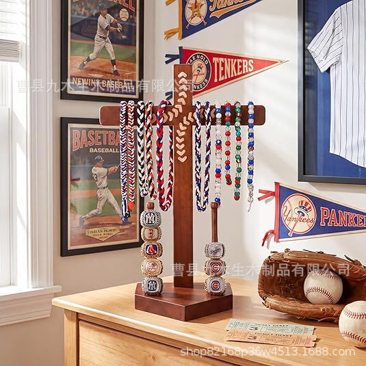 Cross-Border Wooden Baseball Ring Holder Softball Stacking Ring Storage Rack Desktop Jewelry Rack Tournament Medal Rack