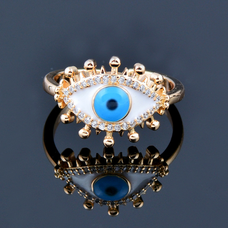 Fashion Devil's Eye Alloy Plating Inlay Rhinestones Women's Open Ring 1 Piece display picture 5