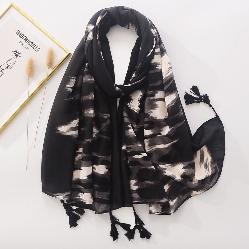 Comercio exterior transfronterizo estampado de cebra estampado de leopardo bufanda borla bufanda larga chal de doble uso bufanda de algodón y lino