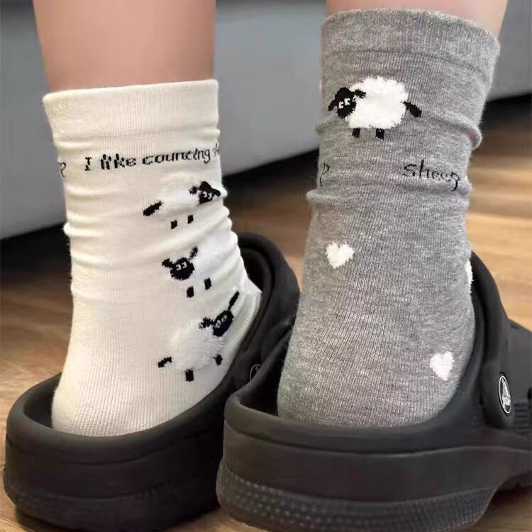 Socks Women's Korean Style Ins Design Sense Flocking Sheep Mid-Size Socks Early Autumn College Style Cute Lamb Women's Socks Socks Women's Korean Style Ins Design Sense Flocking Sheep Mid-Size Socks Early Autumn College Style Cute Lamb Women's Socks