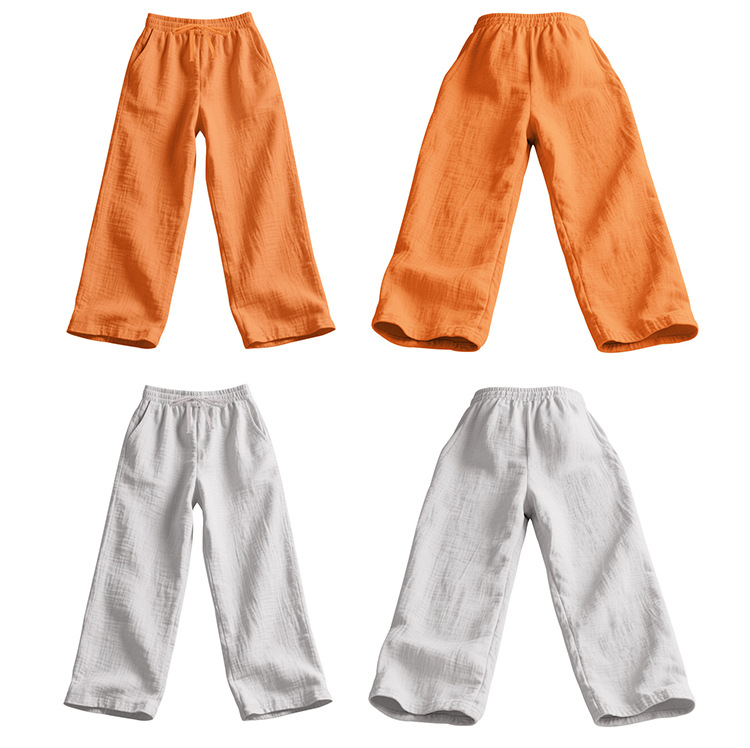 Men's Linen Casual Trousers Summer Loose Straight Leg Beach Pants Solid Color Breathable Resort Style Menswear_viptrois.com
