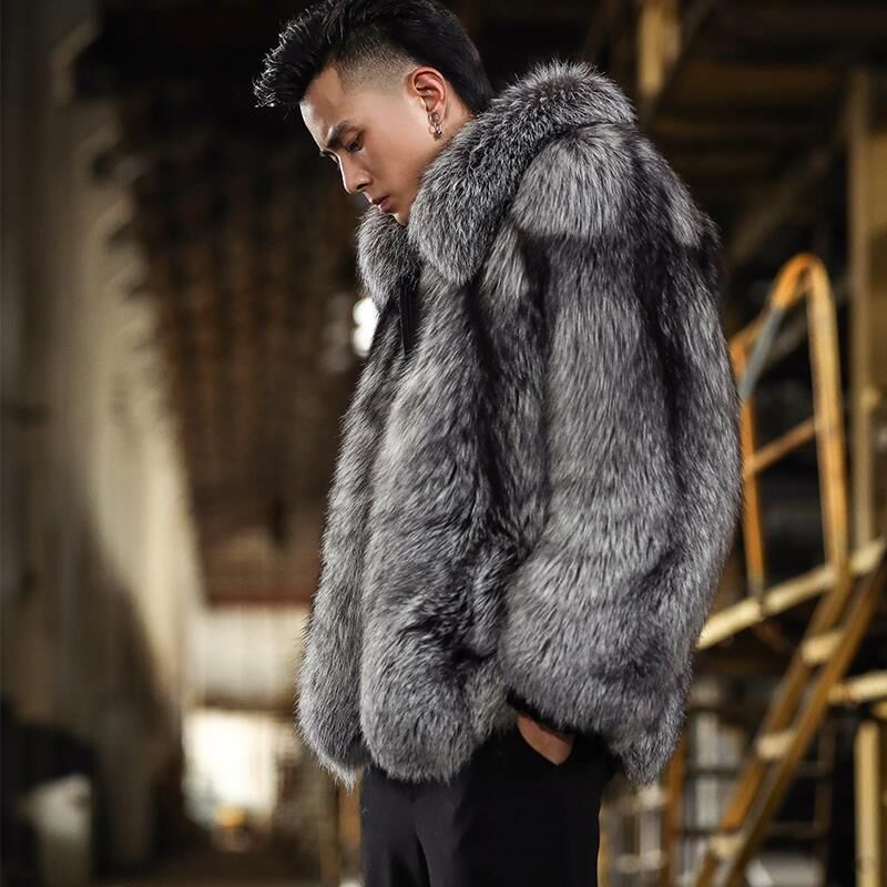 Silver Fox Fur Grey Fur Jacket Mens Luxury Full Skin Silver Fox
