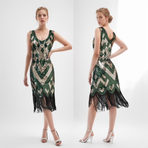 Gatsby Vintage 1920s Sexy V-Neck Sequins Tassel Prom dress Banquet Party Beaded Little Dress