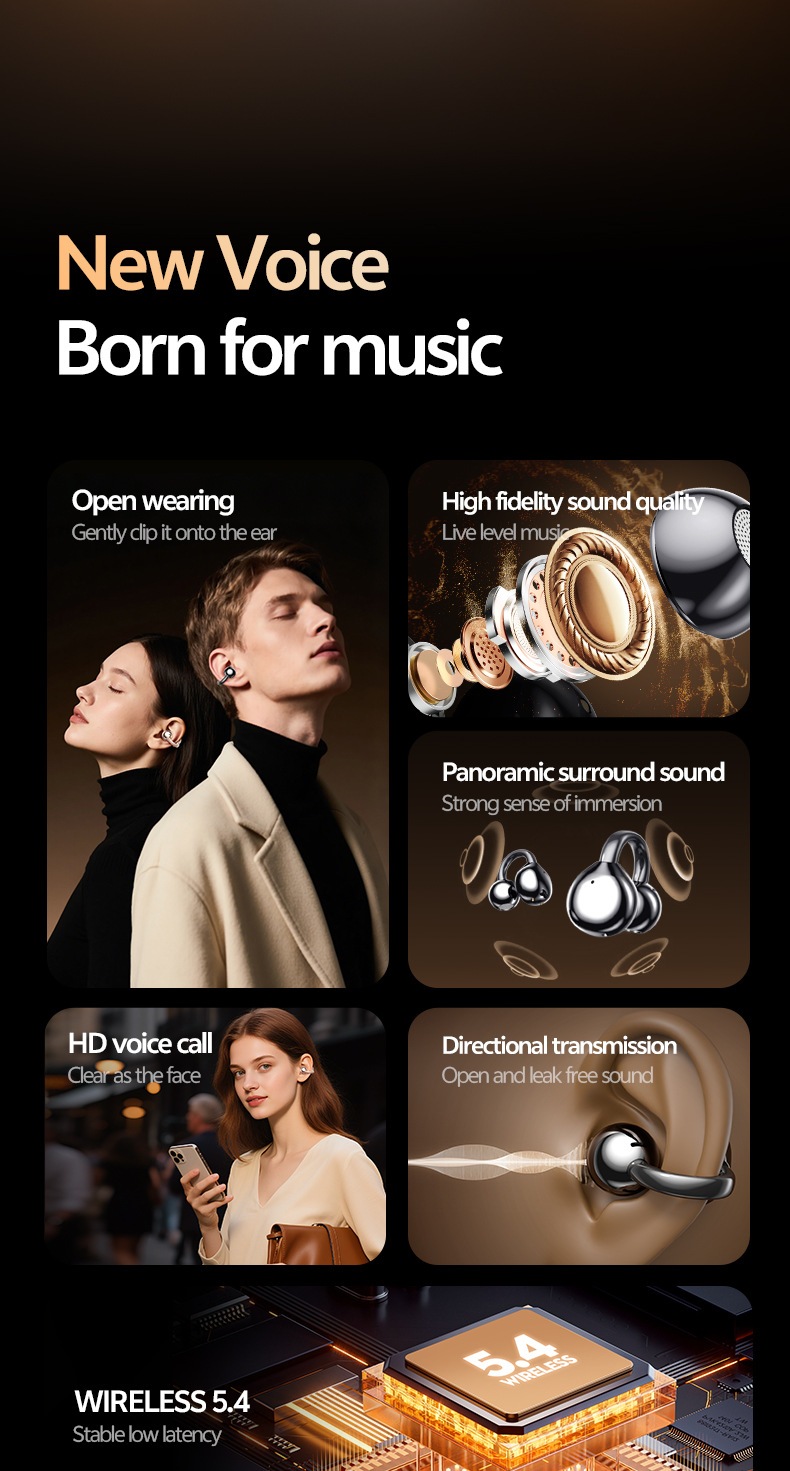 M110 AI Real-time Translation OWS Clip Type Not In Ear Bone Conduction Intelligent Bluetooth Headset_voghion.com